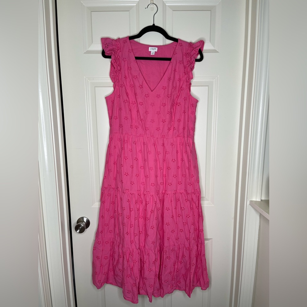 J Crew Pink Eyelet Midi Dress Flutter Sleeves